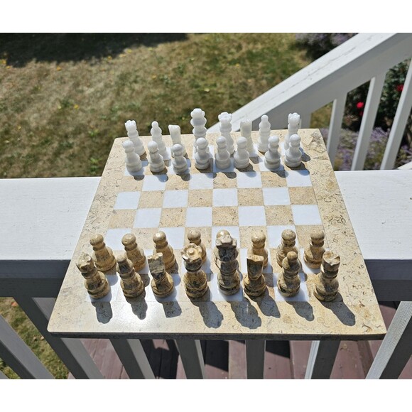 Marble Chess set stone chess set for gift coral and brown Christmas git for him - Picture 3 of 9